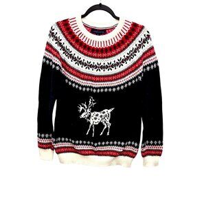 Tommy Hilfiger Womens S Reindeer Fair Isle Crewneck Pullover Sweater 2400.